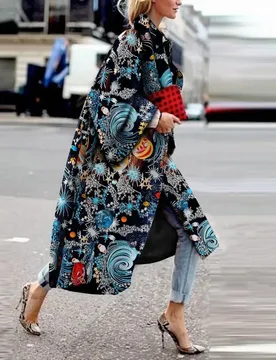 Women'S Temperament Long s Bell Sleeve Boho Printed Oversized Trench Coat Lapel Elegant Outerwear Casual Loose - Aliexpress - FashionsVida