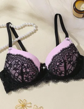 Pieza Sujetador lencero con realce de busto con encaje y parches sexy con soporte de aros para aumentar el escote para mujer - Shein - FashionsVida