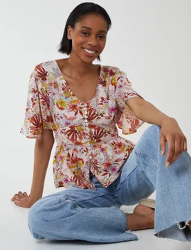 Button Front Batwing Peplum Top - 10 / PINK - female - Blue Vanilla - FashionsVida