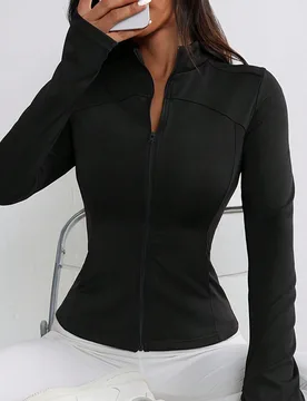Chaqueta deportiva de mujer de manga larga con cremallera delantera, unicolor, nueva para otoño/invierno, top tipo cárdigan minimalista, ligero y ca - Shein - FashionsVida