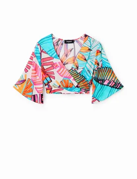 Crop top croisé tropical WHITE S female - Desigual - FashionsVida