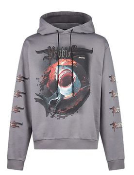 Felpa Leggera Cappuccio Uomo Shark Print Hoodie Grey