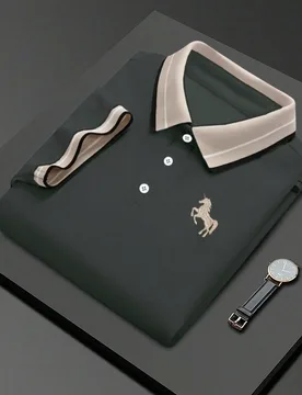 Camisa polo casual de manga corta con ribete a rayas en contraste y bordado para hombre, formal - Shein - FashionsVida