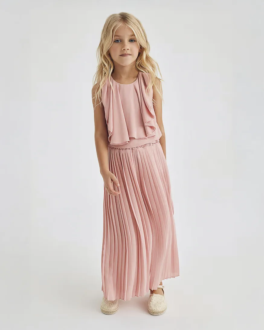 Completo rosa cipria composto da blusa e pantalone plisettato - Abel & Lula - FashionsVida
