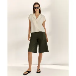Camisa de mujer manga corta cuello solapa