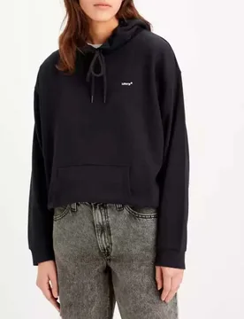 Felpa nera Levi's® in misto cotone felpaco con cappuccio e logo bianco ricamato - Levis - FashionsVida