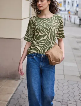 Street One Kurzarm Bluse mit Rundhals und Print female Grün - Street One Studio - FashionsVida