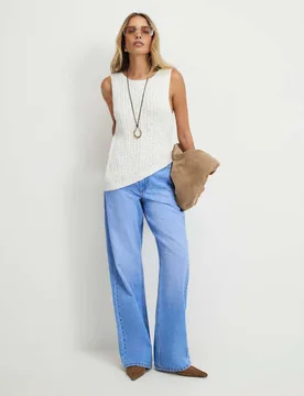 Relaxed Mid Rise Straight Leg Jeans Bright Blue female - River Island - FashionsVida