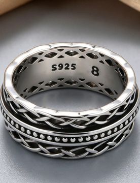 Pieza Anillo de mujer de plata de ley S925 con diseño de rueda universal y nudo celta eterno, anillo de pareja, diseño hueco, textura trenzada vinta