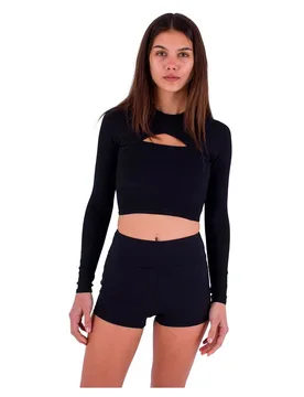 Rash Guard Manches Longues Max Solid Rib Cropped Cross Yoke Black S - Hurley - FashionsVida