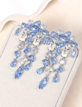 S925 Sterling Silver Aquamarine Chandelier Earrings, Paved Multishape CZ Long Drop Earring, Chic Banquet Wedding Accessory - Aliexpress - FashionsVida
