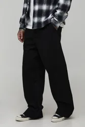 Herren Tall Wide Fit Half & Half Bund Gewaschene Twill-Hose Black Größe Medium