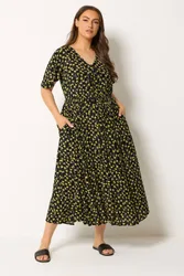 Floral Crinkle Maxi Dress - Black - Size: 14