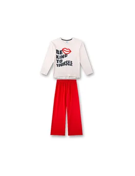 Pigiama da ragazza 2 pezzi, maglietta a maniche lunghe e pantaloni crema 164 - Sanetta - FashionsVida