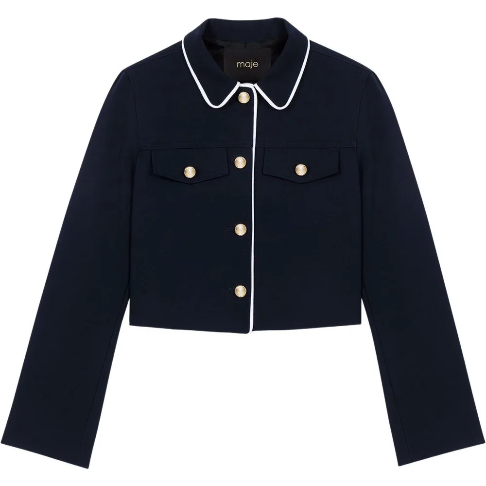 Chaqueta de mujer corta de algodón con ribete contraste - Maje - FashionsVida