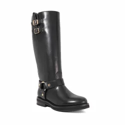 Womens Ladies Truely - Leather Buckle Detail Knee High Boots - Black - Size Uk 6