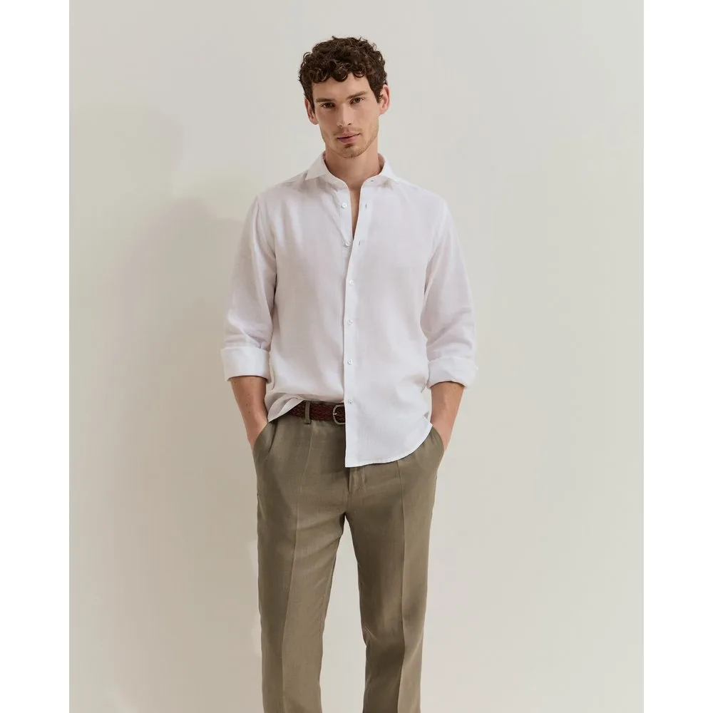 Camisa de lino de corte ajustado de hombre - Lion of Porches - FashionsVida
