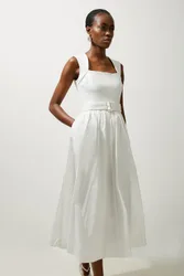 Womens Scoop Neck Jersey Cotton Mix Maxi Dress - White Viscose - Size X-Small