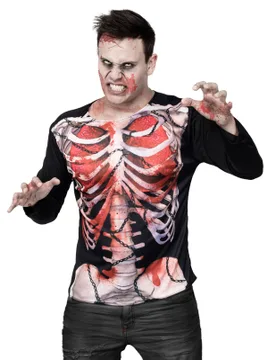 Zombie Skelett Halloween-Shirt schwarz-weiss-rot - KARNEVAL-MEGASTORE - FashionsVida