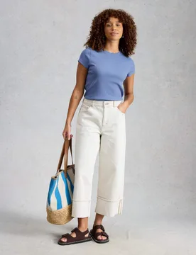 Cotton Rich Ribbed Scallop T-Shirt Blue female - White stuff - FashionsVida