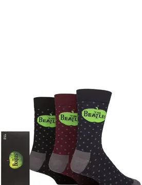 Music Collection 3 Pair The Beatles Gift Boxed Cotton Socks Apple & Spots One Size - Multi Coloured - Size: One Size - SockShop - FashionsVida
