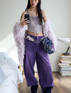 Jean dégradé, , Coton, Rouge, 38