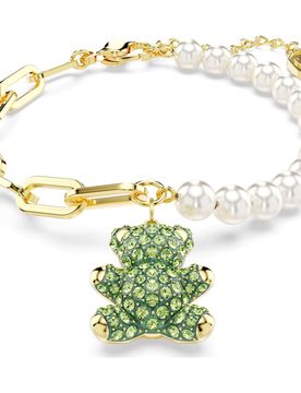 Braccialetto Teddy, Crystal Pearl, Orso, Verde, Finitura oro 18K OS