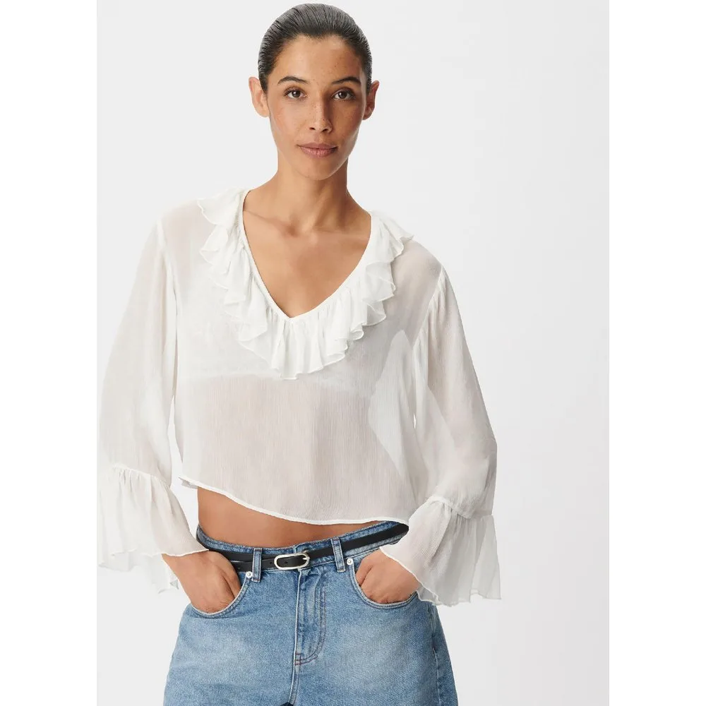 Blusa de mujer de gasa con volantes - IKKS - FashionsVida