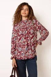 Women's Dark Red Long Sleeve Slip On Turtleneck Blouse Size: Medium/Large - Dark Red - Size: M/L