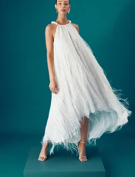 Women's Muse Feather Pearl Trim Volume Maxi Dress in Ivory Size: 10 - Ivory - Size: 10 - Coast - FashionsVida