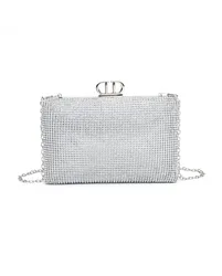 D Shaped Clasp Double-Side Diamante Bag - Silver - Size: One Size