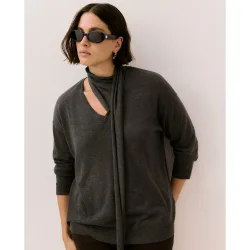 Jersey de mujer con cuello pico y lazada