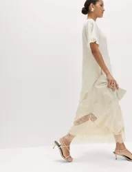 Satin Lace Insert Midaxi Slip Skirt Ivory female