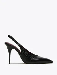 Leather Stiletto Heel Slingback Shoes Black female