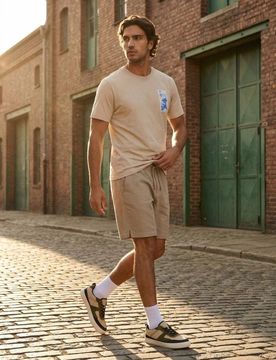 T-shirt in cotone con motivo a onda - nude