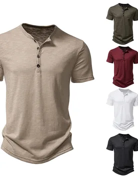 Casual Thin Short Sleeve V-Neck Men's T-Shirt Breathable Quick Dry High Elasticity Polyester Cotton Basic Summer Button T-shirt - Aliexpress - FashionsVida