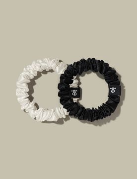 Ensemble De Chouchous Classiques En Soie Noir + Blanc 100% Pure Soie