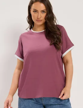 Women's Premium Ringer T-Shirt in Pink Size: 16 - Pink - Size: 16 - Yours - FashionsVida