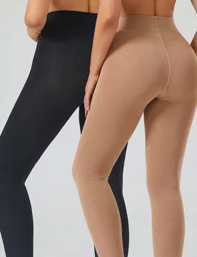 Par de medias negras de talla grande para mujer 800D con forro polar, medias minimalistas de color sólido, pantis, leggings - Shein - FashionsVida