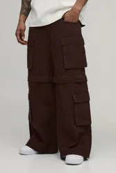 Herren Weite Cargohose Mit Sonnenbleiche Und Abzip-Funktion Dark Chocolate Größe 30