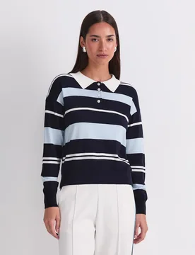 Silk Rich Striped Polo Neck Shirt Navy female - Sportscraft - FashionsVida