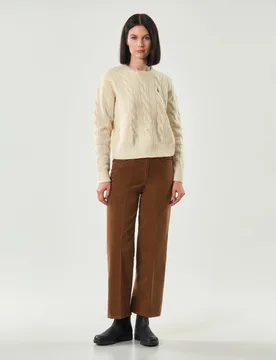 Pantaloni cinque tasche color cammello in velluto a coste di cotone stretch - Bonheur - FashionsVida