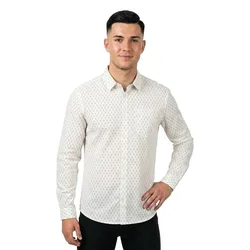 Camicia A Maniche Lunghe 1039916 Fitted Printed Stretch Off White Geometric Design XL