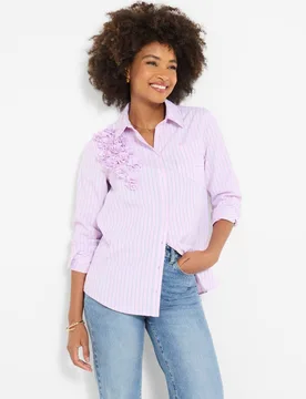 Women's Striped Floral Applique Shirt in Pink Size: 10 - Pink - Size: 10 - Joe browns - FashionsVida
