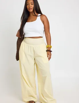 Womens Plus Shirred Waist Stripe Wide Leg Trouser - Yellow - Size 22 Uk - Boohoo - FashionsVida