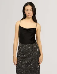 Satin Cowl Neck Cami Top Black female