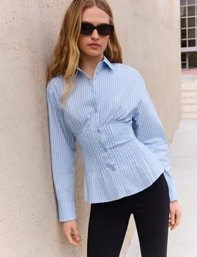 Chemise Cintrée À Pinces Xs Bleu Clair - Bershka - FashionsVida
