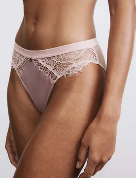 Saffron Satin & Lace High Leg Knickers Pink female - Rosie - FashionsVida