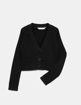 Pure Cotton V-Neck StayNew™ School Cardigan Black Female - M&S - FashionsVida