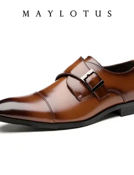 Size 38-47 Men's Dress Monk Shoes Genuine Leather Embossing Classic Fashion Men Shoes Slip On Buckle Mans Oxford shoes - Aliexpress - FashionsVida